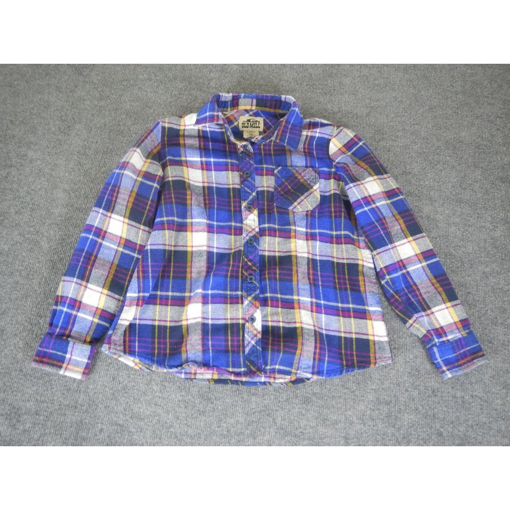 Old Mill Blue Plaid Cotton Flannel Button Down Shirt Mens Medium‎ Long Sleeve